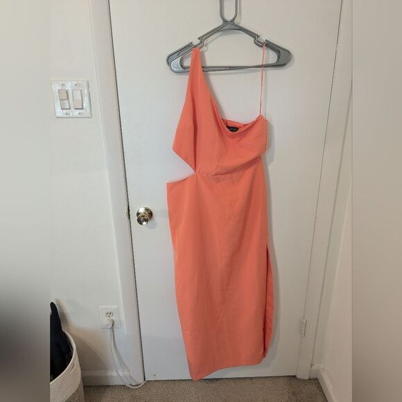 🍊 MSRP $119 Bardot Dress 'JENNA' in Peach Midi Size US 8 / Large - Picture 4 of 8
